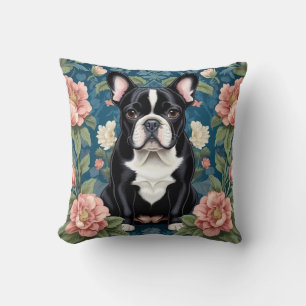 French Bulldog William Morris Inspired Floral Throw Pillow