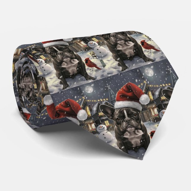French Bulldog Winter Wonderland Christmas Joy Tie (Rolled)
