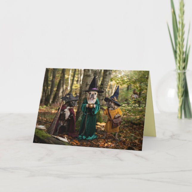 French Bulldog Witch Halloween Card (Front)