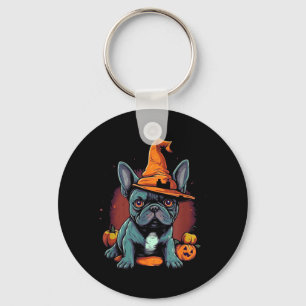French Bulldog Witch Hat Halloween Costume Dog Keychain