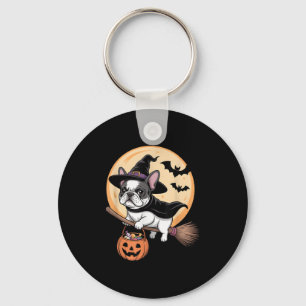 French Bulldog Witch Hat Pumpkin Halloween Costume Keychain