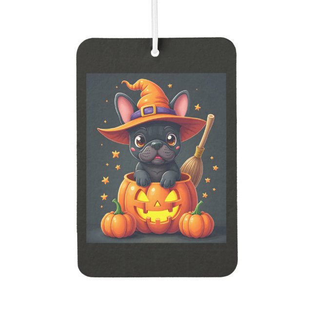 French Bulldog Witch Pumpkin Halloween Mens Womens Air Freshener (Front)