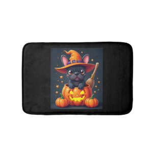 French Bulldog Witch Pumpkin Halloween Mens Womens Bath Mat