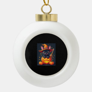 French Bulldog Witch Pumpkin Halloween Mens Womens Ceramic Ball Christmas Ornament