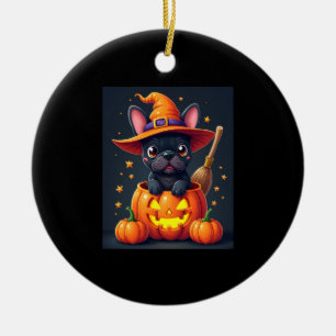 French Bulldog Witch Pumpkin Halloween Mens Womens Ceramic Ornament