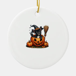 French Bulldog Witch Pumpkin Halloween Mens Womens Ceramic Ornament