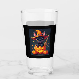 French Bulldog Witch Pumpkin Halloween Mens Womens Glass