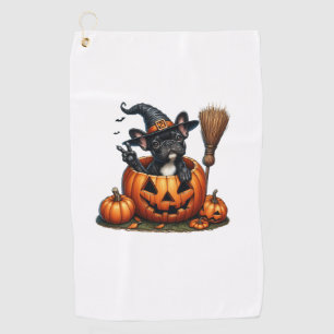 French Bulldog Witch Pumpkin Halloween Mens Womens Golf Towel