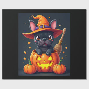 French Bulldog Witch Pumpkin Halloween Mens Womens Wrapping Paper