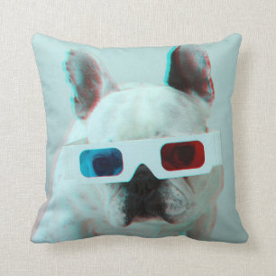 French Bulldog With 3D Glasses Throw Pillow