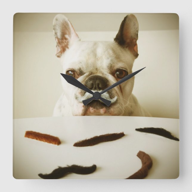 French Bulldog With A Moustache Square Wall Clock (Front)