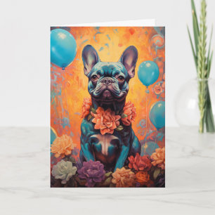 French Bulldog With Balloons Birthday  Card