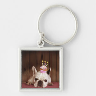 French Bulldog With Birthday Cupcake Keychain