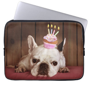 French Bulldog With Birthday Cupcake Laptop Sleeve