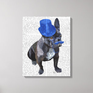 French Bulldog With Blue Top Hat and Moustache Canvas Print
