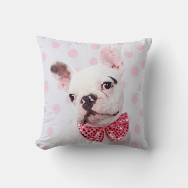 French Bulldog with Bow Tie Throw Pillow (Front)