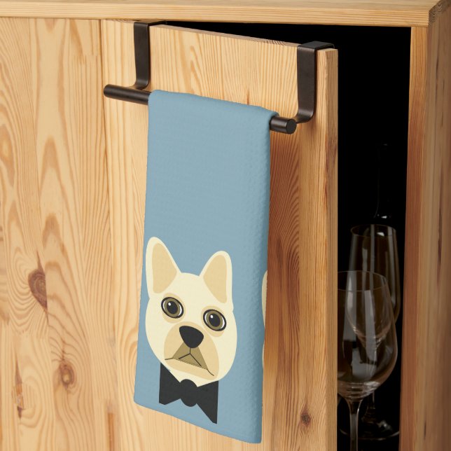 French Bulldog with bowtie blue Kitchen Towel (Thirds Fold)