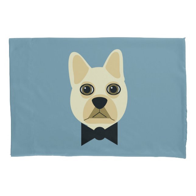 French Bulldog with bowtie blue Pillowcase (Front)