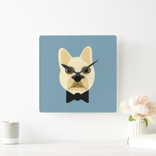 French Bulldog with bowtie blue Square Wall Clock