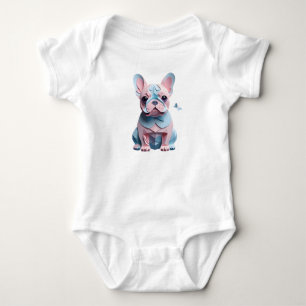 French Bulldog with Butterfly Paper Cutting Art Baby Bodysuit