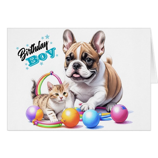 French Bulldog with cat (Front Horizontal)
