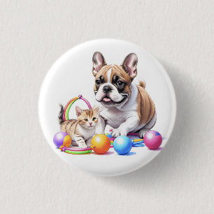 French Bulldog with cat 1 Inch Round Button