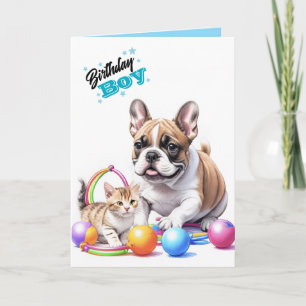 French Bulldog with cat Card
