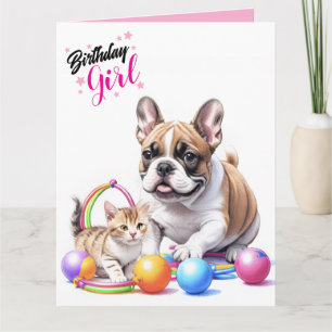 French Bulldog with cat Card