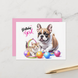 French Bulldog with cat Holiday Postcard