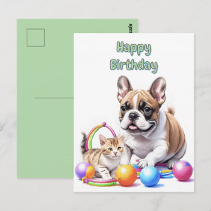 French Bulldog with cat Postcard