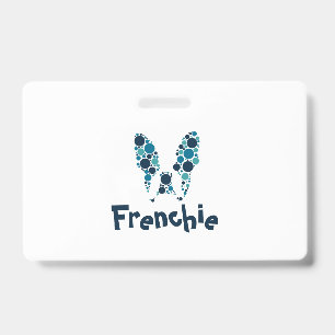 French bulldog with colourful circles badge