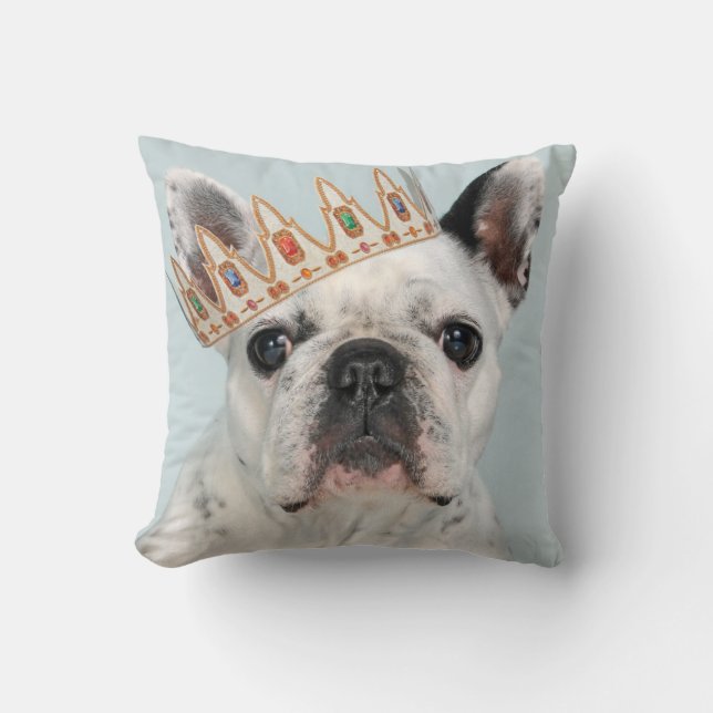 French Bulldog with Crown Throw Pillow (Front)