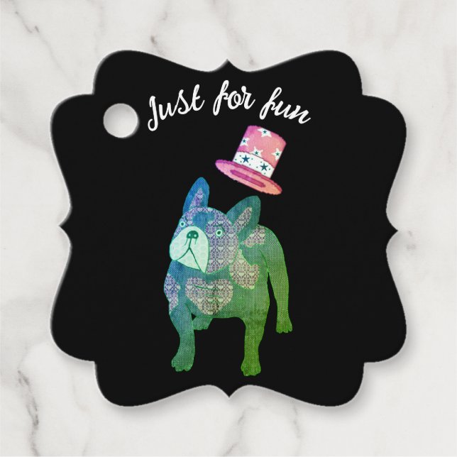 French bulldog with cylinder favour tags (Front)