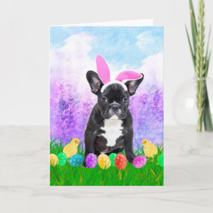 French Bulldog with Easter Eggs Bunny Chicks Holiday Card