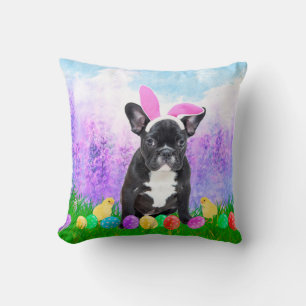 French Bulldog with Easter Eggs Bunny Chicks Throw Pillow