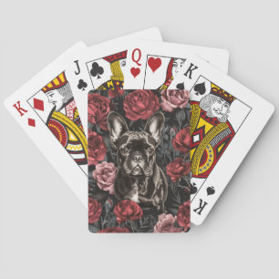 French Bulldog with Flowers Playing Cards