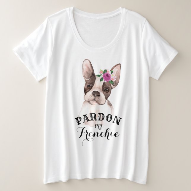 French Bulldog with Flowers Plus-Size T-shirt Plus Size T-Shirt (Design Front)