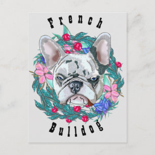 French Bulldog with flowers Postcard