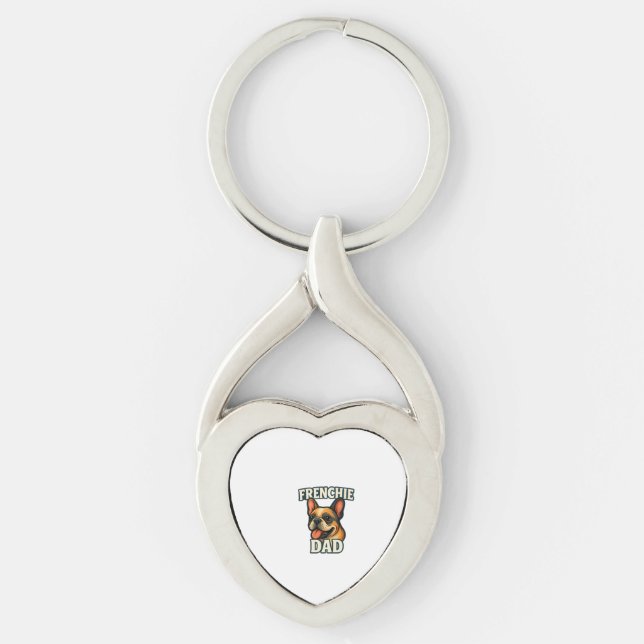 French Bulldog with FRENCHIE DADText for dog lover Keychain (Front)