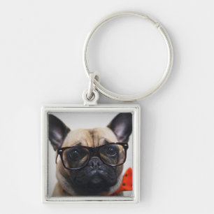 French Bulldog With Glasses And Bow Tie Keychain