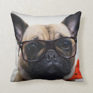 French Bulldog With Glasses And Bow Tie Throw Pillow