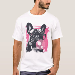 French Bulldog with glasses bubble gum T-Shirt