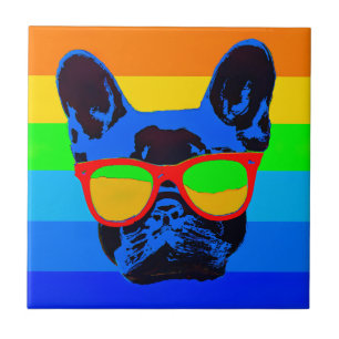 French bulldog with glasses Pop art style Tile