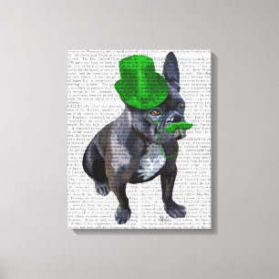 French Bulldog With Green Top Hat and Moustache Canvas Print