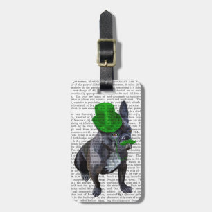 French Bulldog With Green Top Hat and Moustache Luggage Tag
