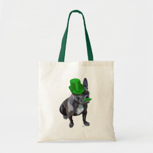 French Bulldog With Green Top Hat and Moustache Tote Bag
