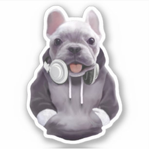 French Bulldog with Headphones Illustration