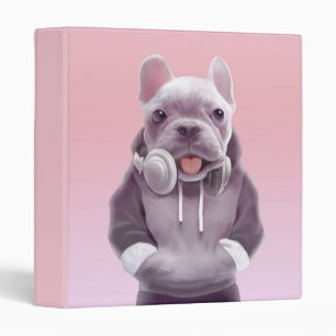 French Bulldog with Headphones Illustration Binder