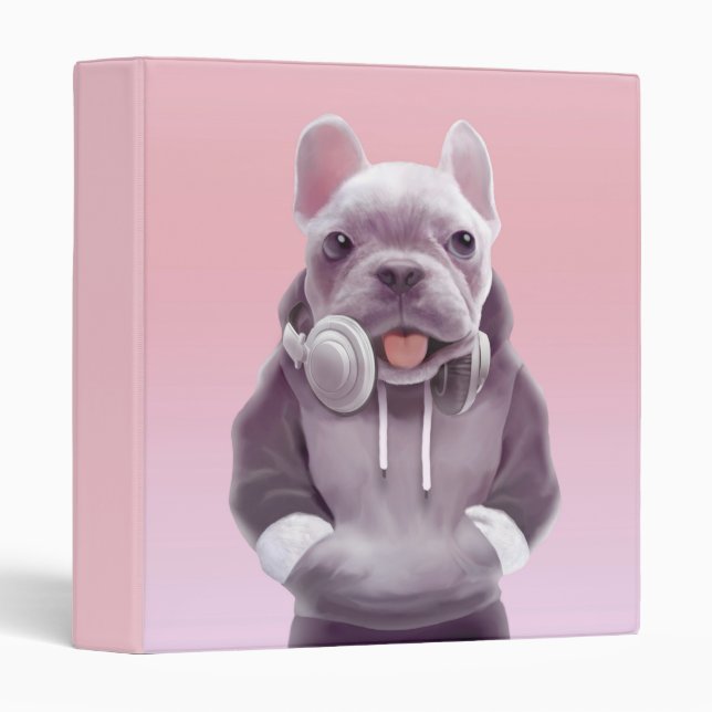 French Bulldog with Headphones Illustration Binder (Front/Spine)