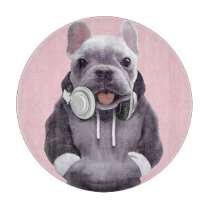 French Bulldog with Headphones Illustration Cutting Board